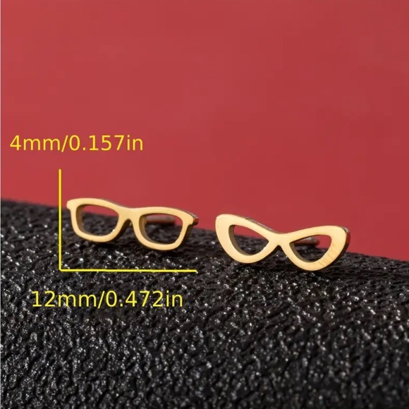 Asymmetrical Rose Gold Eye Glasses Stud Earrings - Picture 2 of 2